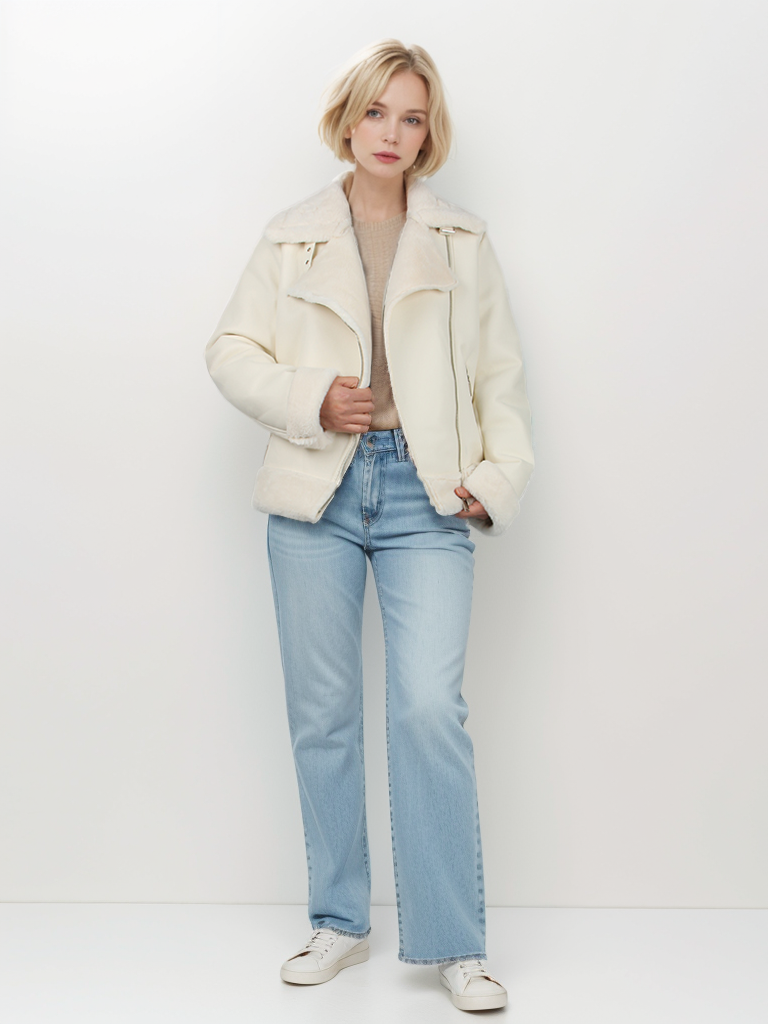 Women's fur short coat with flip-up sleeves