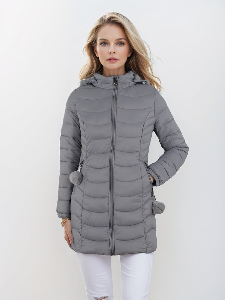 Chaqueta ligera de plumón para mujer, cálida y ligera, larga, con capucha, para invierno