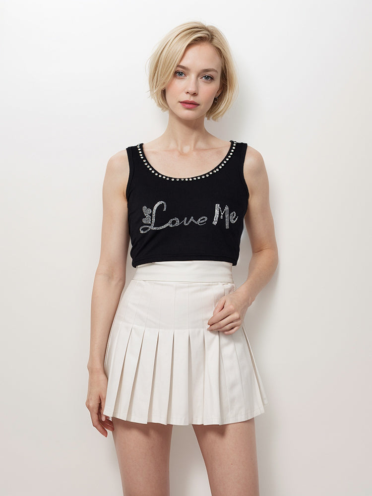 Women's short vest with rhinestones