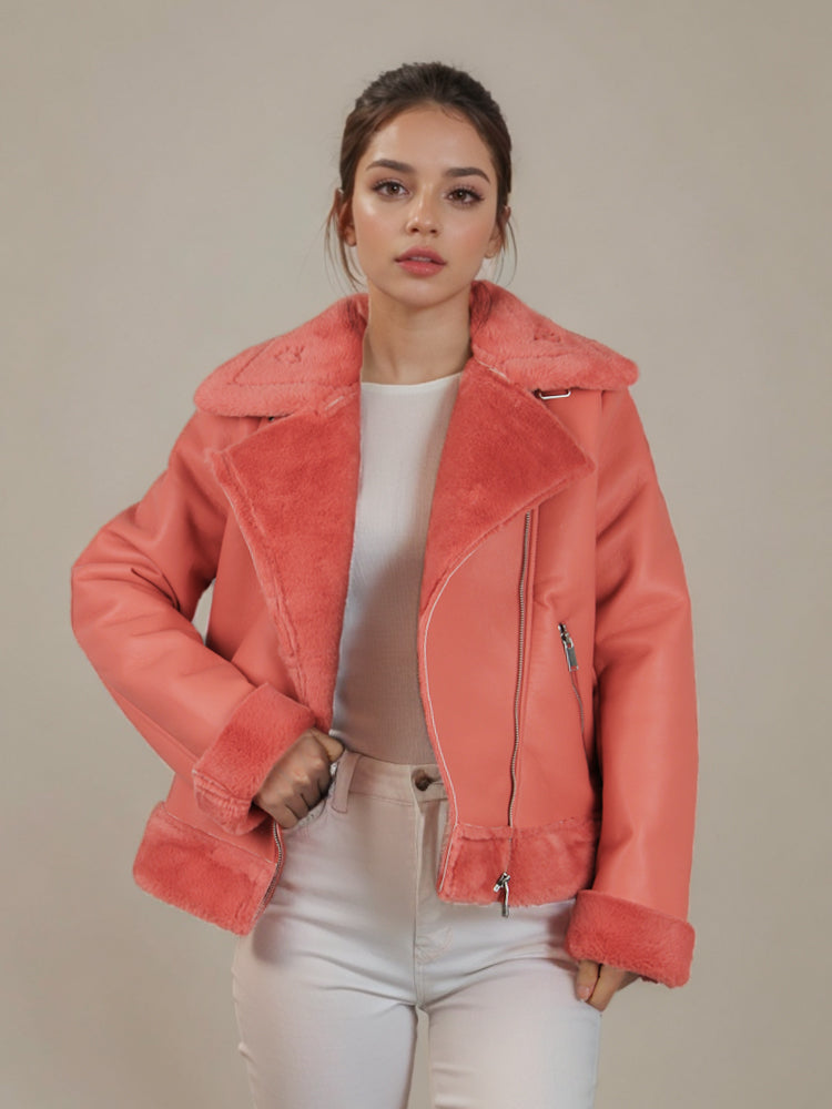 Women's fur short coat with flip-up sleeves