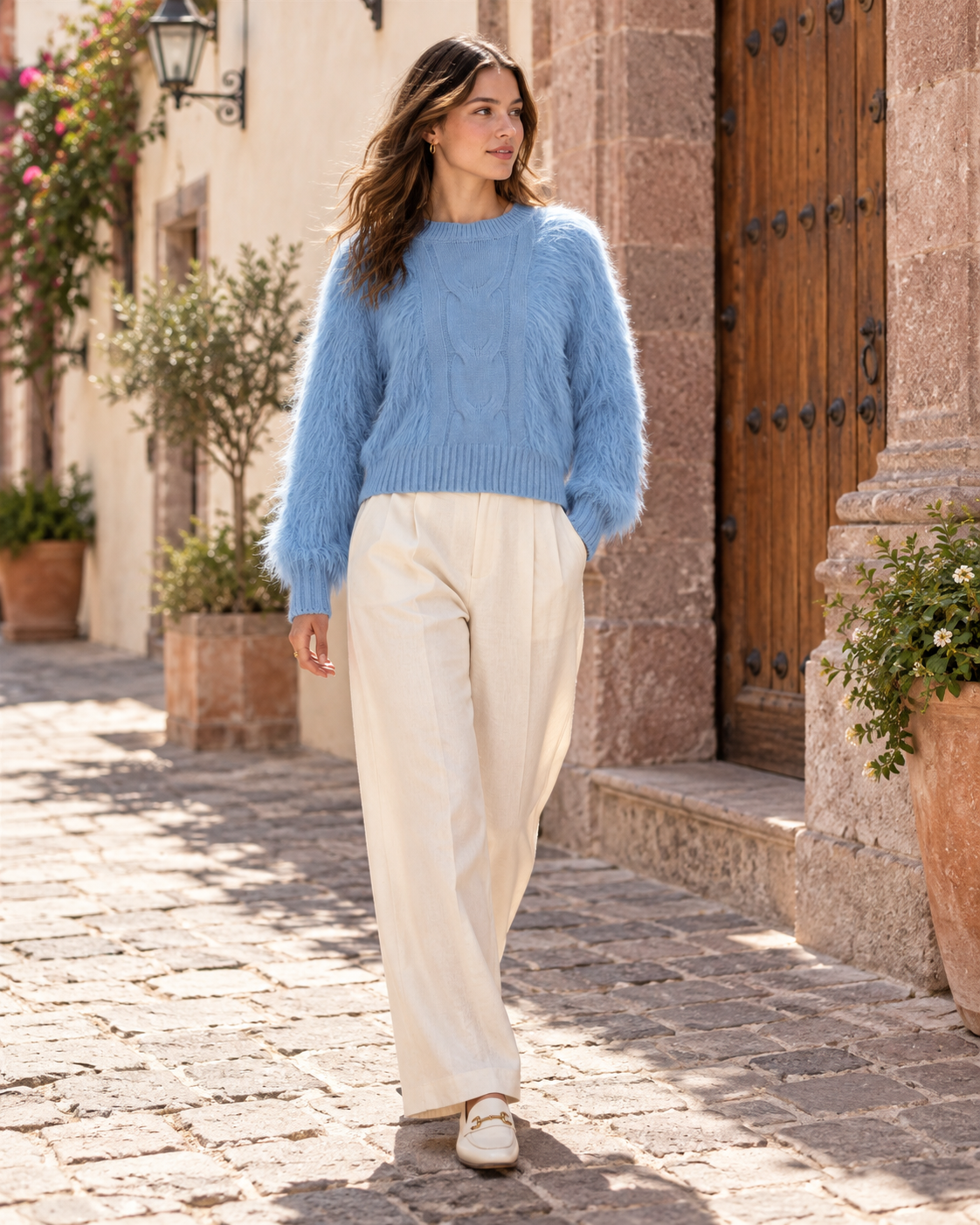 Cable‑Knit Cropped Loose Pullover