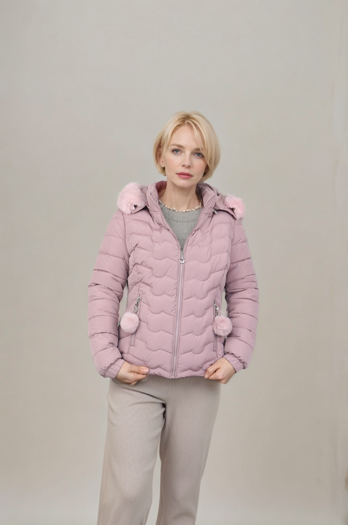 Women's horizontal stripe imitation memory curved pressed short cotton jacket