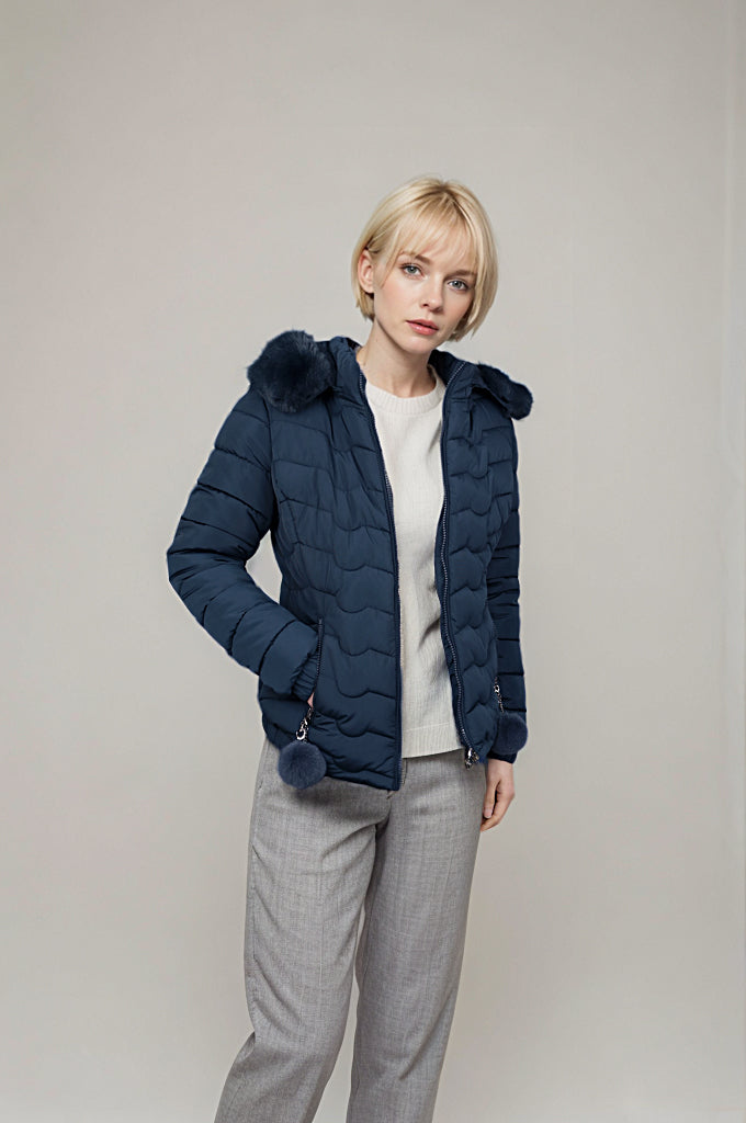 Women's horizontal stripe imitation memory curved pressed short cotton jacket