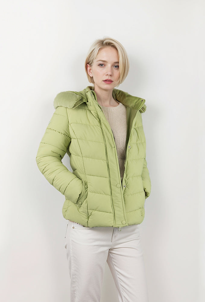 Women's pocket special press line snap button short cotton coat