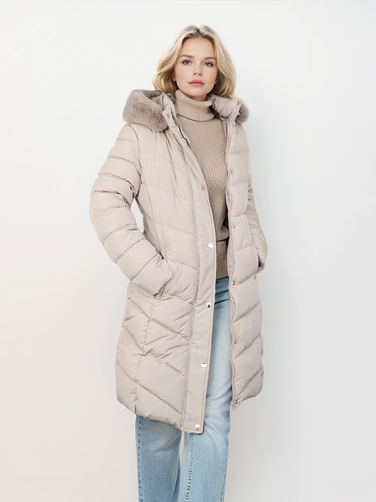 Women's 75D imitation memory diagonal compression long cotton jacket