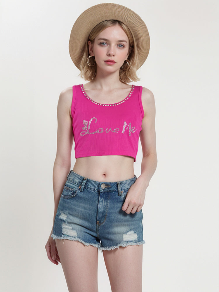 Women's short vest with rhinestones