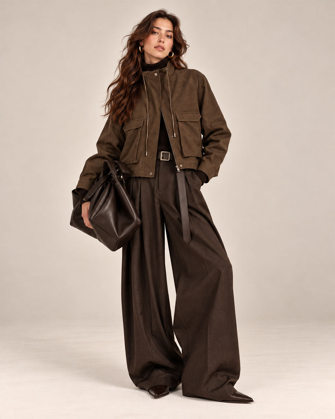 Stand Collar Cargo Cropped Jacket