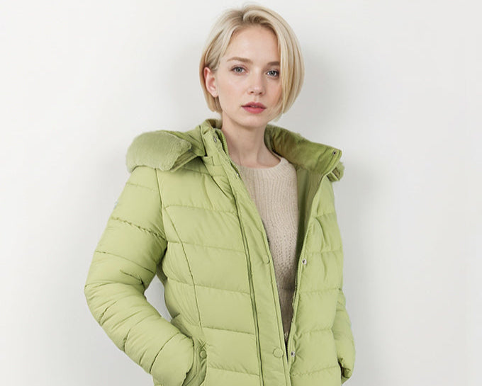 Women's pocket special press line snap button short cotton coat