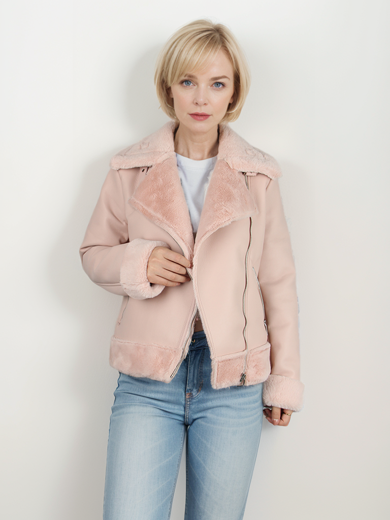 Women's fur short coat with flip-up sleeves