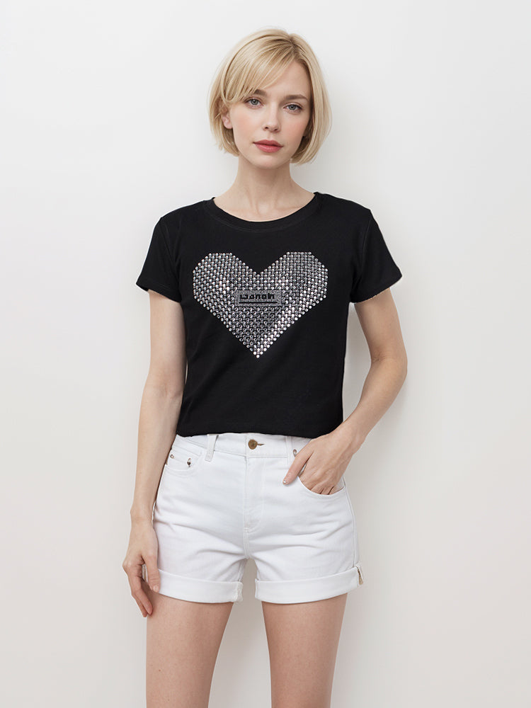 Rhinestone Heart Short T-shirt