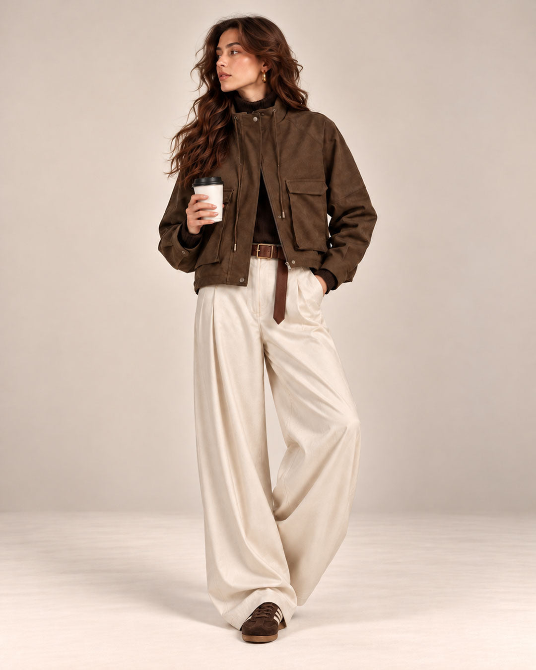 Stand Collar Cargo Cropped Jacket
