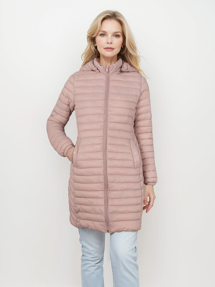 Abrigo largo de algodón de moda para mujer con capucha.