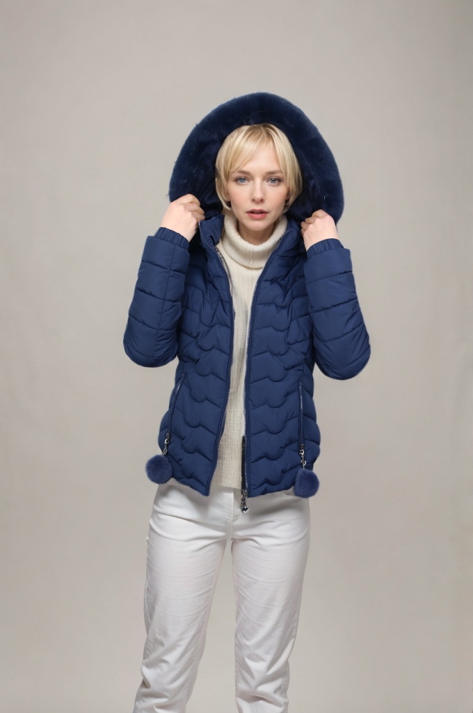 Women's horizontal stripe imitation memory curved pressed short cotton jacket