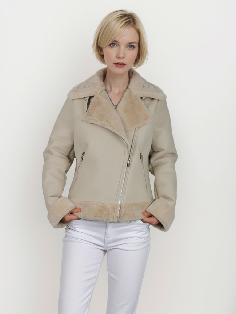 Women's fur short coat with flip-up sleeves