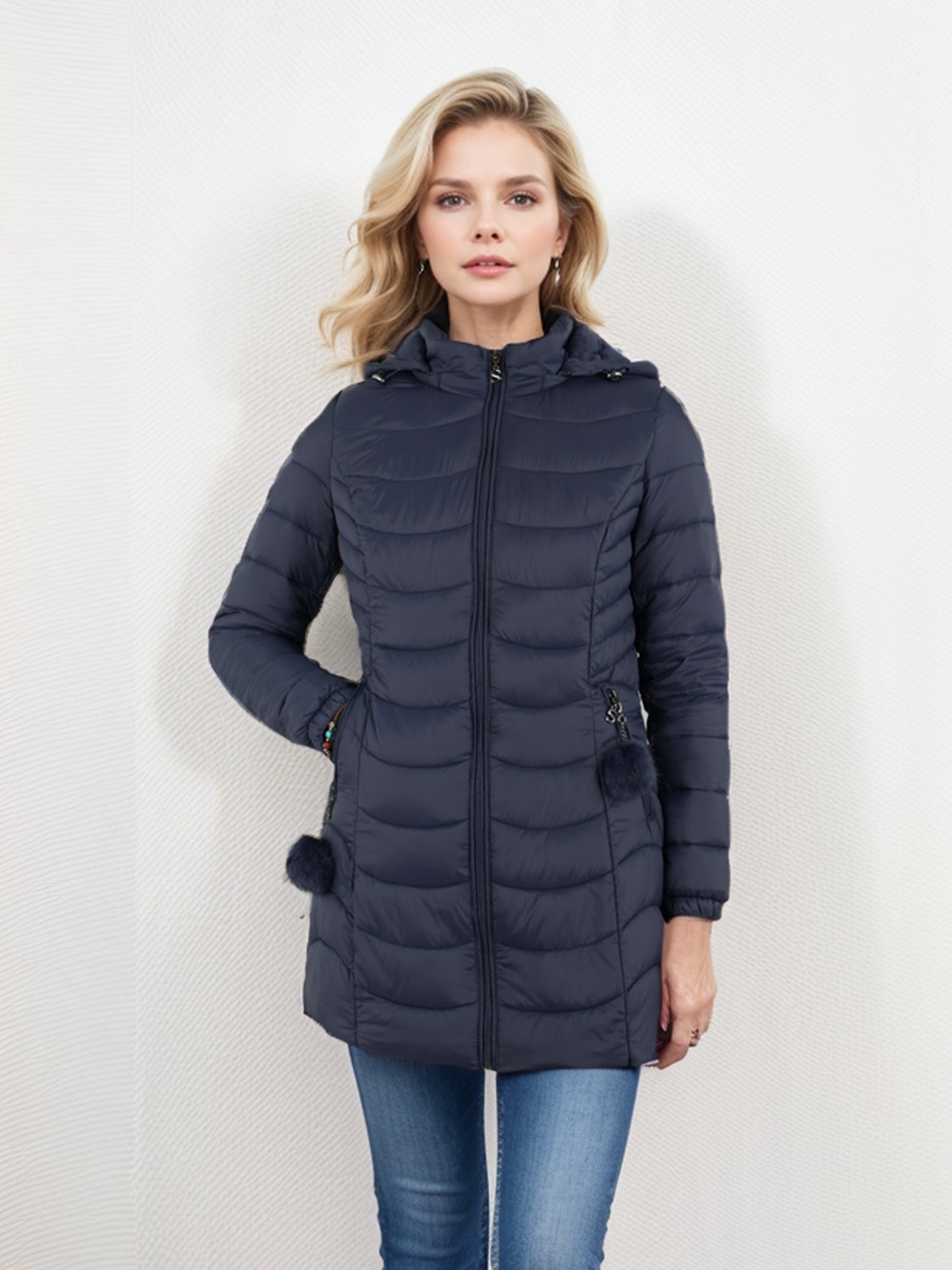Chaqueta ligera de plumón para mujer, cálida y ligera, larga, con capucha, para invierno
