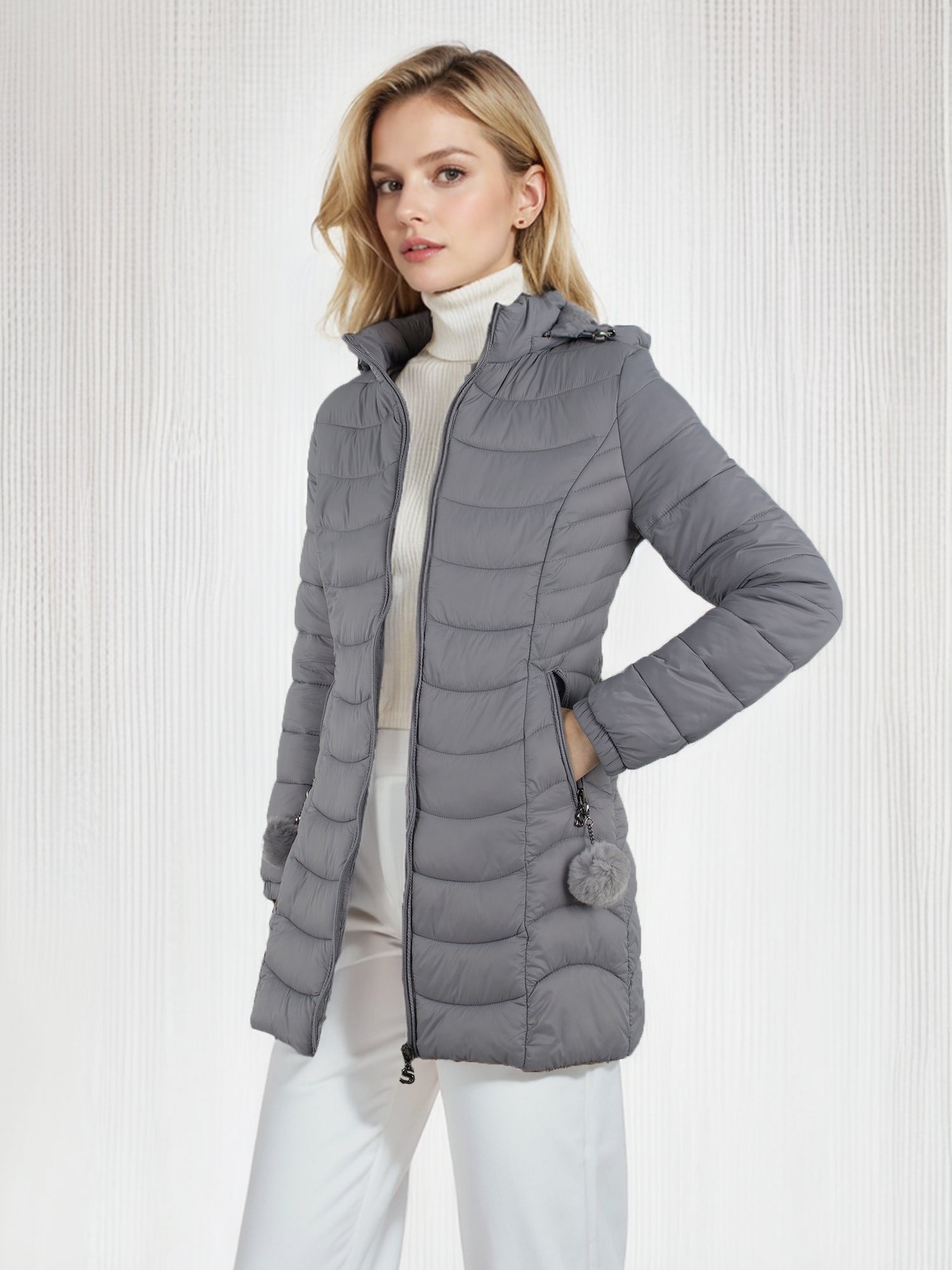 Chaqueta ligera de plumón para mujer, cálida y ligera, larga, con capucha, para invierno