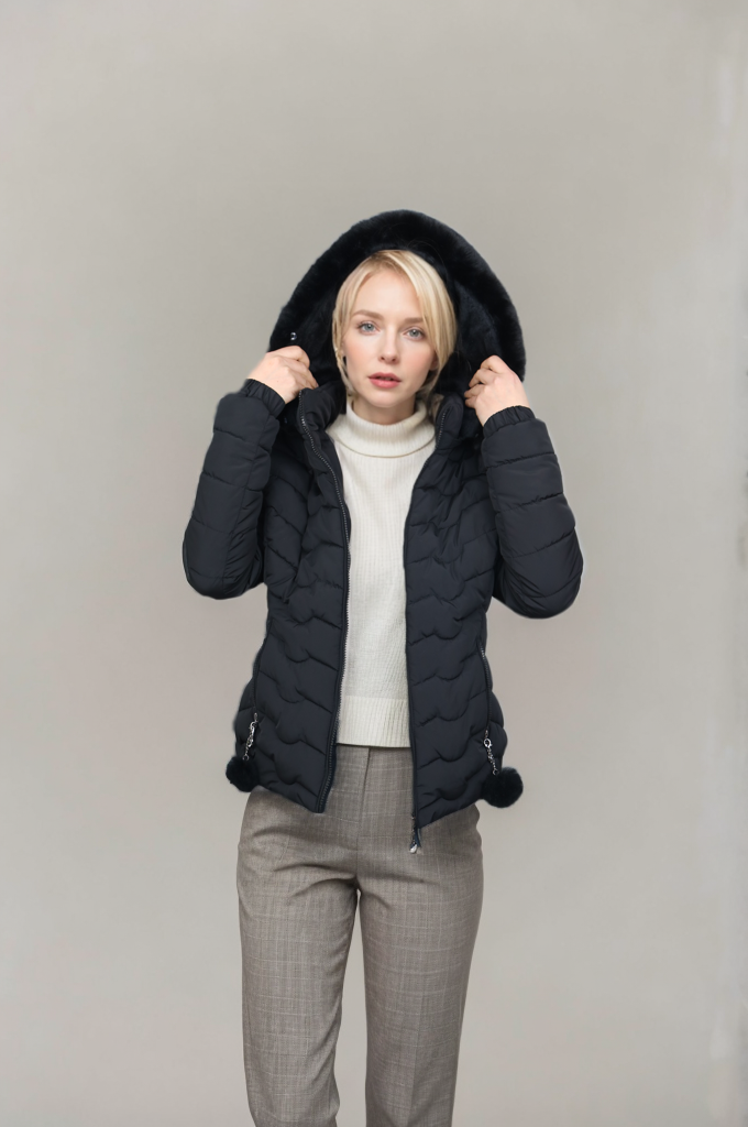 Chaqueta corta de algodón prensada con efecto memoria y rayas horizontales para mujer