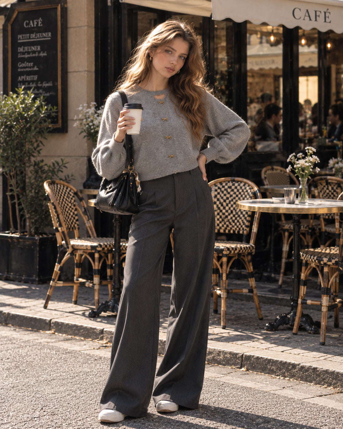 Puff‑Sleeve Cropped Knit Cardigan