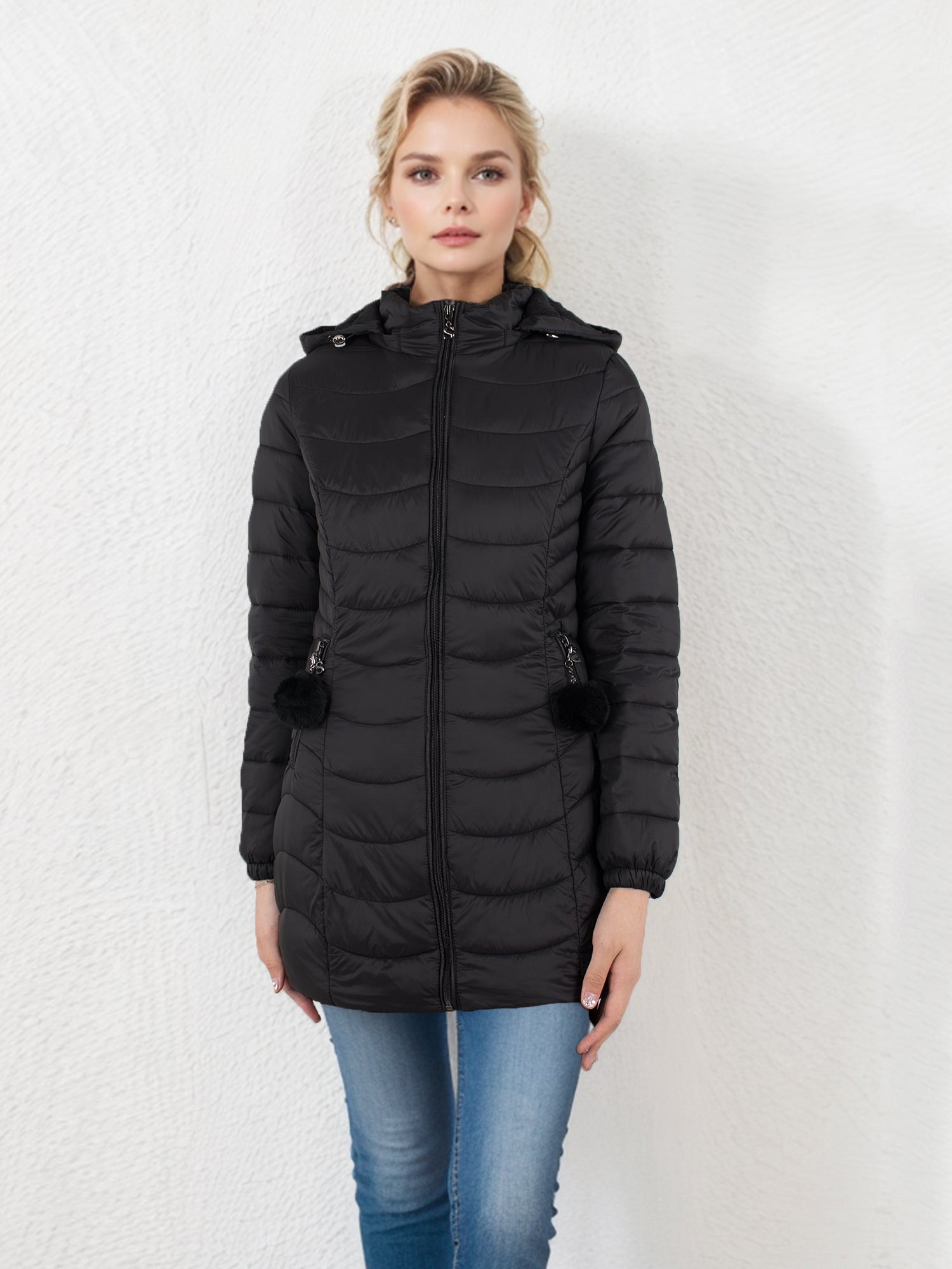 Chaqueta ligera de plumón para mujer, cálida y ligera, larga, con capucha, para invierno