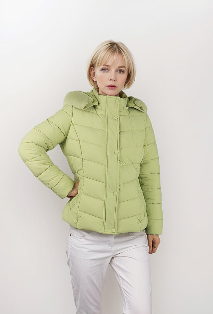 Women's pocket special press line snap button short cotton coat