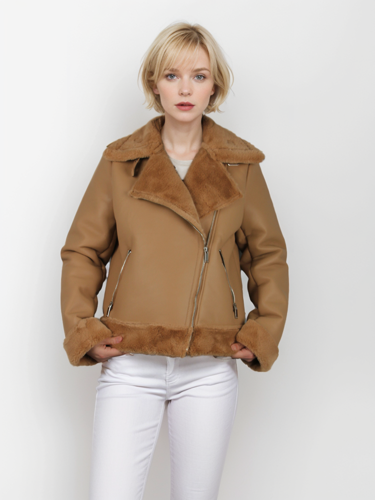 Women's fur short coat with flip-up sleeves