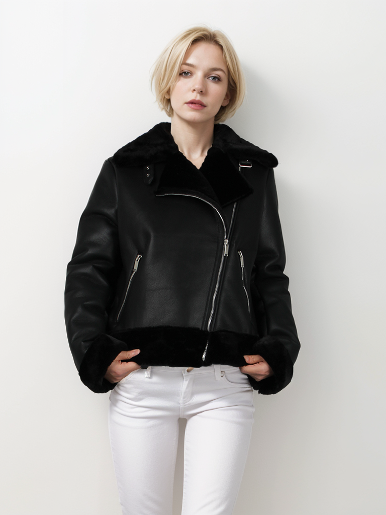 Women's fur short coat with flip-up sleeves