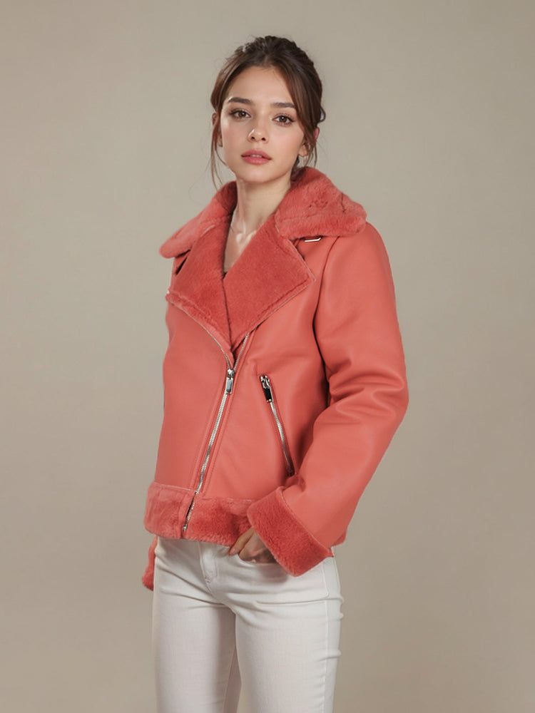 Women's fur short coat with flip-up sleeves