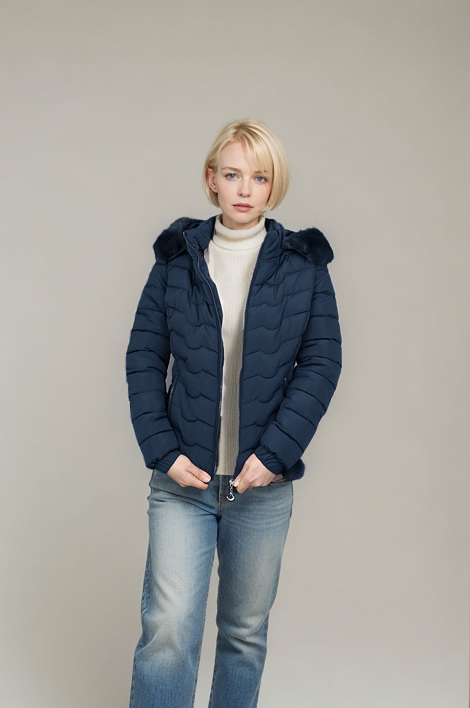 Women's horizontal stripe imitation memory curved pressed short cotton jacket