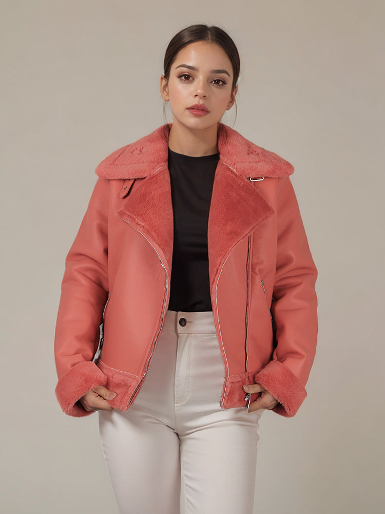 Women's fur short coat with flip-up sleeves