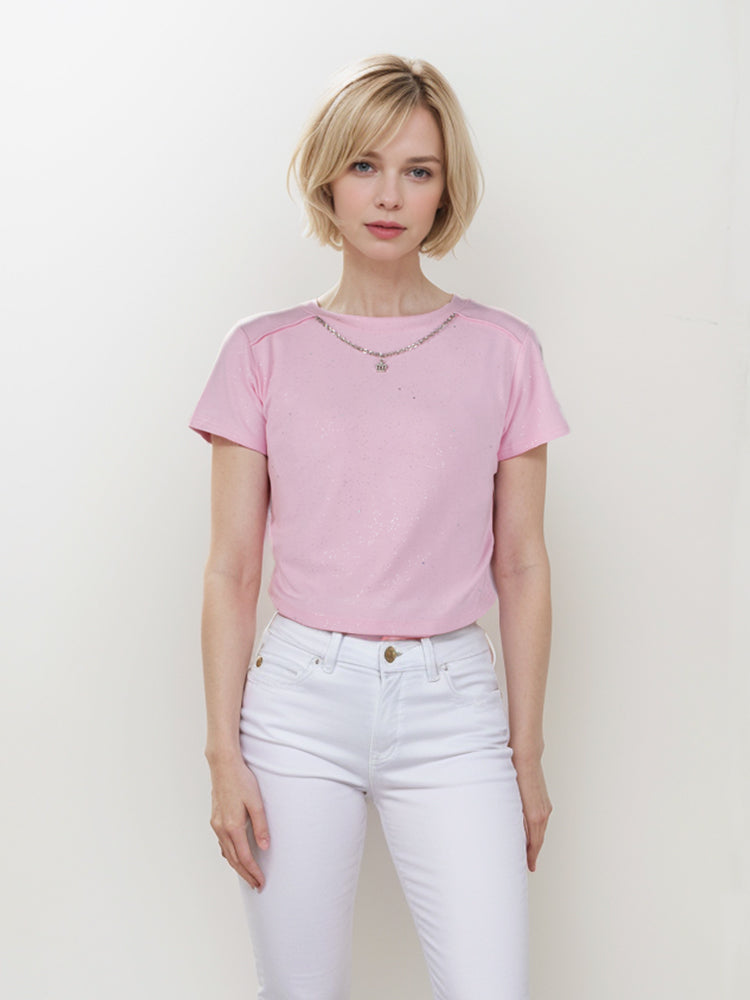 Chain Glitter Sequin Cropped T-shirt