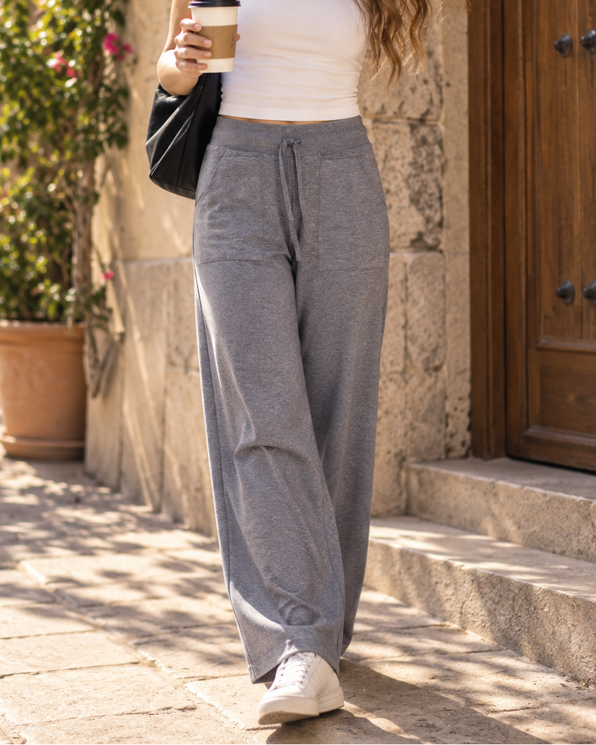 Drawstring Sports Wide‑leg Pants